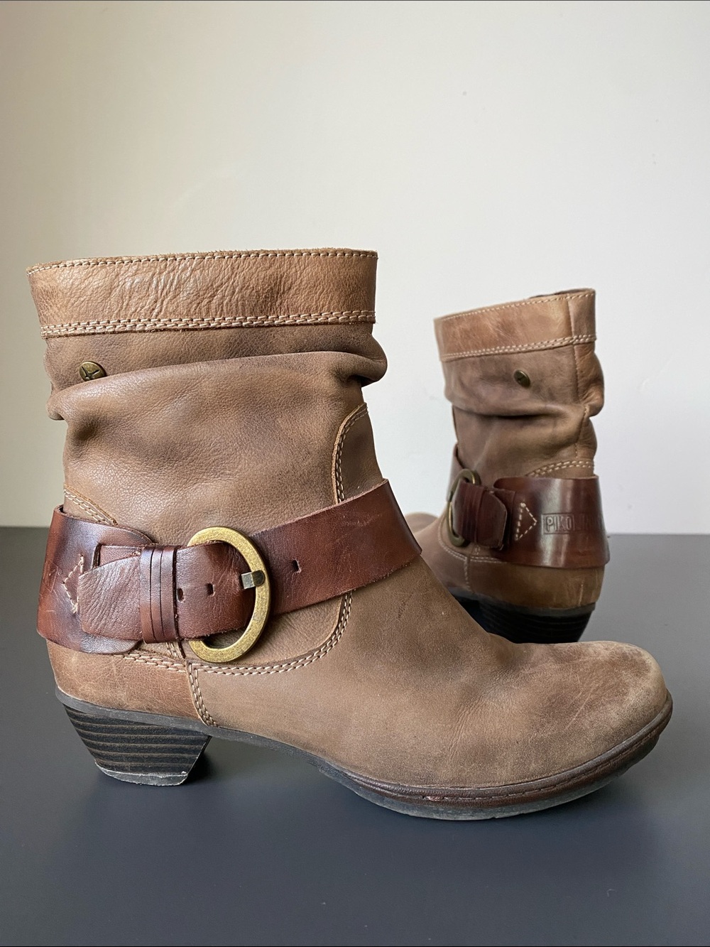 PIKOLINOS Tan Brown Leather Ankle Booties Buckle Strap 36 /US 5.5-6 Boho